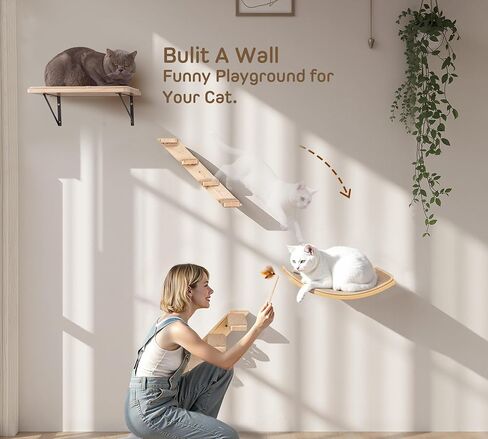 Cat Wall Shelf with Curved Hammock Bed, Wall Mounted Cat Perch with Beige Soft Foam Cushion, Floating Wall Furniture for Climbing, Sleeping & Lounging in Kuwait