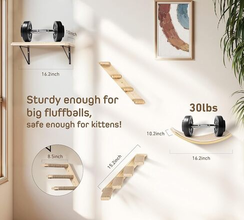 Cat Wall Shelf with Curved Hammock Bed, Wall Mounted Cat Perch with Beige Soft Foam Cushion, Floating Wall Furniture for Climbing, Sleeping & Lounging in Kuwait