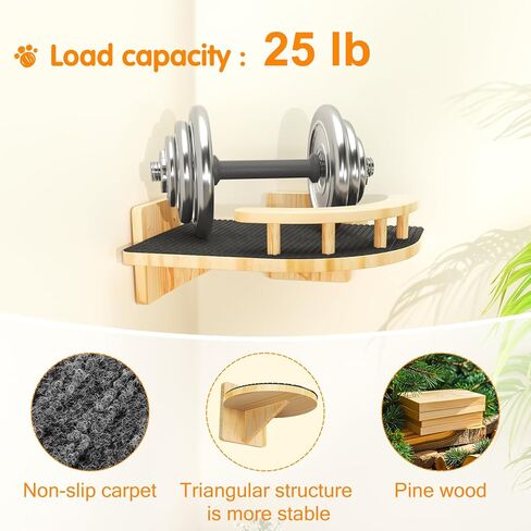 أرفف حائط للقطط من XiaZ، رف زاوية للقطط مع 3 خطوات جثم واسعة، أثاث خشبي متسلق حائط كيتي يصل إلى 25 رطل، سلالم القطط العائمة الحديثة للنوم الداخلي واللعب والتسلق in Kuwait