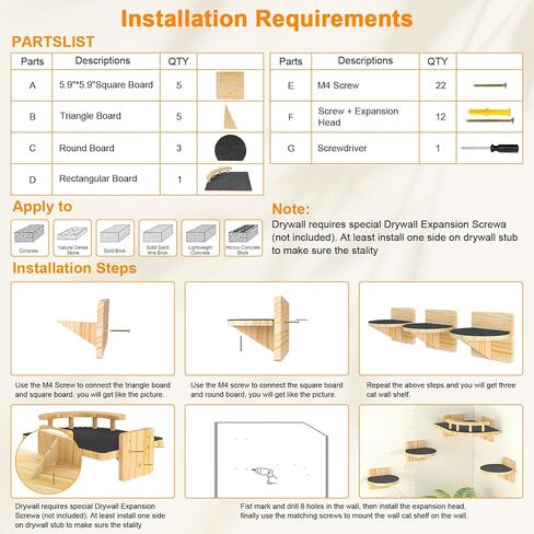 أرفف حائط للقطط من XiaZ، رف زاوية للقطط مع 3 خطوات جثم واسعة، أثاث خشبي متسلق حائط كيتي يصل إلى 25 رطل، سلالم القطط العائمة الحديثة للنوم الداخلي واللعب والتسلق in Kuwait