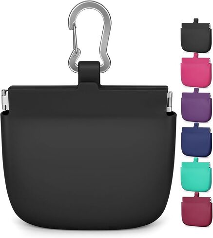RBibei【One-Hand Access Silicone Dog Treat Pouch, Small Pocket Sized Training Pouch with Pull Tab & Auto Closing Lid for Easy Pet Training & Walking (Black) in Saudi Arabia