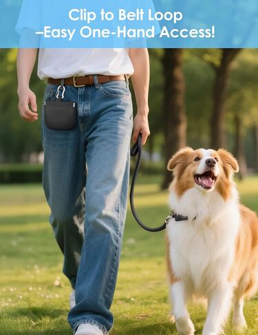 RBibei【One-Hand Access Silicone Dog Treat Pouch, Small Pocket Sized Training Pouch with Pull Tab & Auto Closing Lid for Easy Pet Training & Walking (Black) in Saudi Arabia