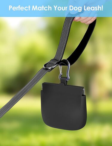 RBibei【One-Hand Access Silicone Dog Treat Pouch, Small Pocket Sized Training Pouch with Pull Tab & Auto Closing Lid for Easy Pet Training & Walking (Black) in Saudi Arabia