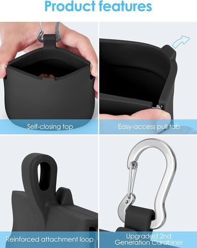 RBibei【One-Hand Access Silicone Dog Treat Pouch, Small Pocket Sized Training Pouch with Pull Tab & Auto Closing Lid for Easy Pet Training & Walking (Black) in Saudi Arabia