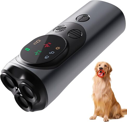 2025 Ultrasonic Dog Bark Deterrent Devices with 3 Emitters & SOS Flashlight, Humane Anti-Bark Trainer, 50FT Range, 90-Day Battery, Multi-Mode Rechargeable Dog Deterrent for Indoor & Outdoor Use in Saudi Arabia