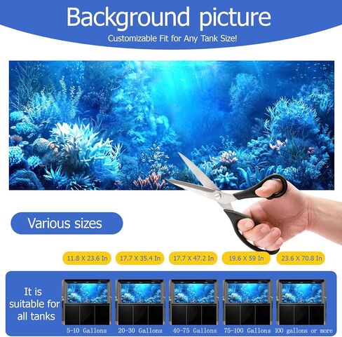 Aquarium Background & Fish Tank Background – Ultra HD Static Cling, No Tape, No Residue, Vibrant Underwater Scenery for Stunning Aquarium Decorations, Blue Ocean Theme 11.8 X 23.6 Inches in Kuwait