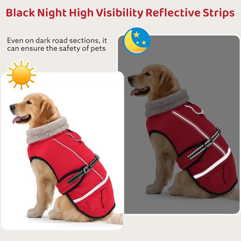 معطف شتوي للكلاب مقاوم للماء للكلاب الكبيرة مقاس XL، سترة عاكسة للحيوانات الأليفة من الصوف الدافئ للطقس البارد، بدلة ثلج للكلاب مقاومة للرياح، إبزيم قابل للتعديل in Kuwait