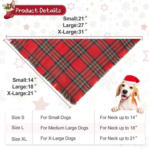 Christmas Dog Bandana, Dog Christmas Scarf for Pet Boy and Girl, Stylish Plaid Bandanas for Medium Large Dogs Two Pack in Saudi Arabia