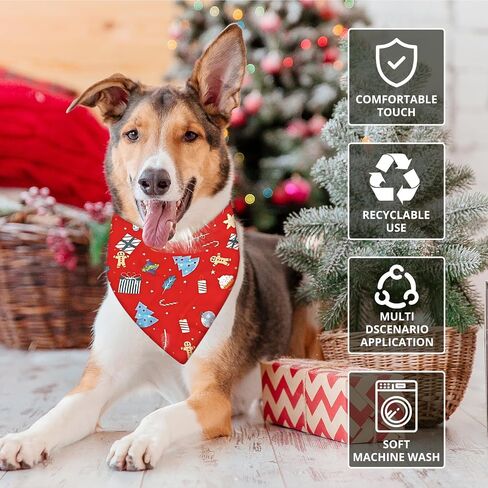 Christmas Dog Bandanas, 2 Pack Cute Patterns Xmas Pet Scarf for Boy and Girl, Premium Durable and Soft Fabric, Holiday Pet Christmas Costume with Festival Elements for Small Medium Large Dogs (Set 1) in Saudi Arabia