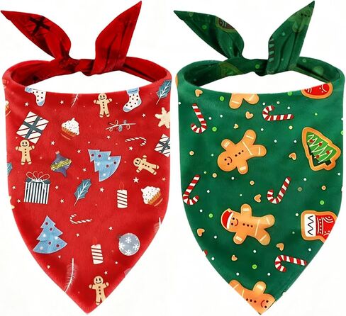 Christmas Dog Bandanas, 2 Pack Cute Patterns Xmas Pet Scarf for Boy and Girl, Premium Durable and Soft Fabric, Holiday Pet Christmas Costume with Festival Elements for Small Medium Large Dogs (Set 1) in Saudi Arabia