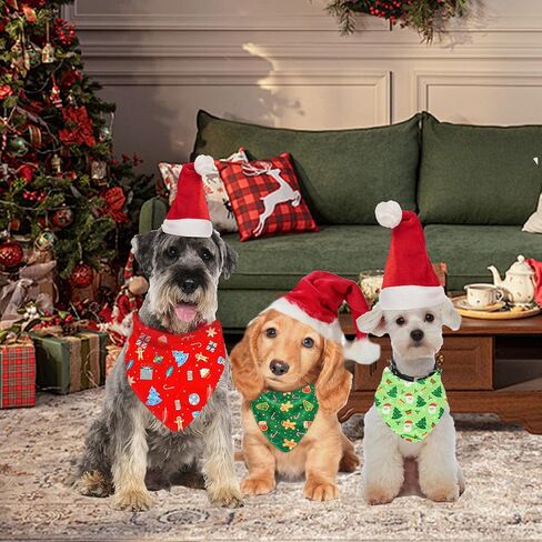 Christmas Dog Bandanas, 2 Pack Cute Patterns Xmas Pet Scarf for Boy and Girl, Premium Durable and Soft Fabric, Holiday Pet Christmas Costume with Festival Elements for Small Medium Large Dogs (Set 1) in Saudi Arabia