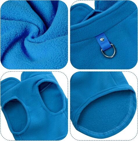 Sucrain Dog Fleece Vest Soft Pet Jacket with Leash O-Ring Winter Warm Pet Pullover Coat for Small Dog(Blue, Medium) in Saudi Arabia