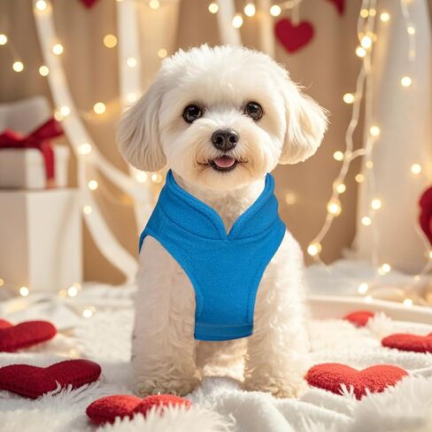 Sucrain Dog Fleece Vest Soft Pet Jacket with Leash O-Ring Winter Warm Pet Pullover Coat for Small Dog(Blue, Medium) in Saudi Arabia