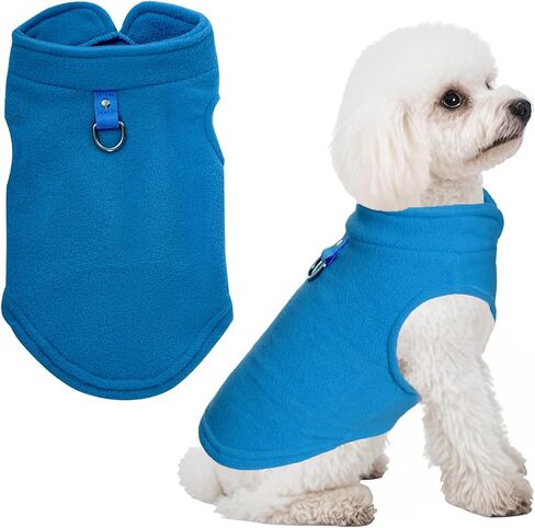 Sucrain Dog Fleece Vest Soft Pet Jacket with Leash O-Ring Winter Warm Pet Pullover Coat for Small Dog(Blue, Medium) in Saudi Arabia