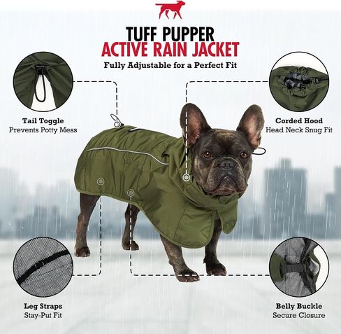 Tuff Pupper Waterproof Dog Raincoat | Full-Body Windproof Rain Jacket for Dogs | Reflective Strips | Breathable Mesh Lining | Adjustable Fit | Leash Port | Small Medium Large XL XXL Dogs (Yellow, M) in Saudi Arabia