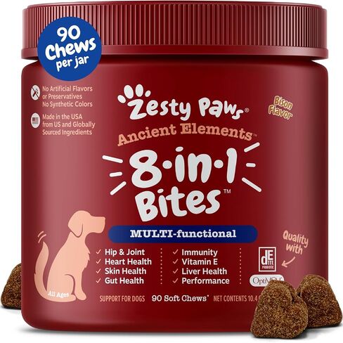 Zesty Paws Dog Multivitamin, Chewable Dog Vitamins and Supplements for Hip & Joints, Skin & Coat, Omega 3 Fish Oil for Dogs- Senior & Puppy Multivitamin- Chicken- 90ct in Kuwait