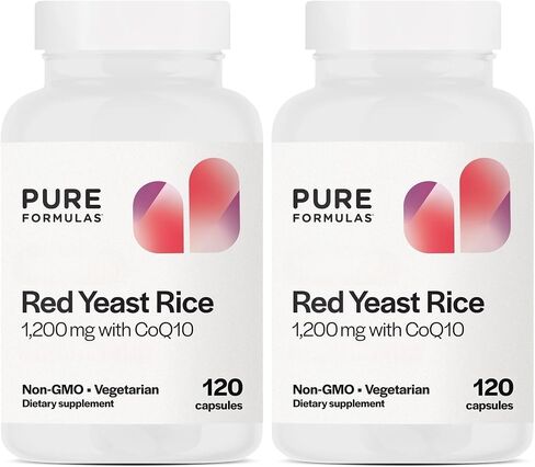 Pure Formulas Red Yeast Rice with CoQ10 Red Rice Yeast for Cholesterol Circulatory Support Red Yeast Rice 1200 Mg. Capsules, Red Yeast Rice Coq10 Cholesterol Supplements 120 Capsules in Saudi Arabia
