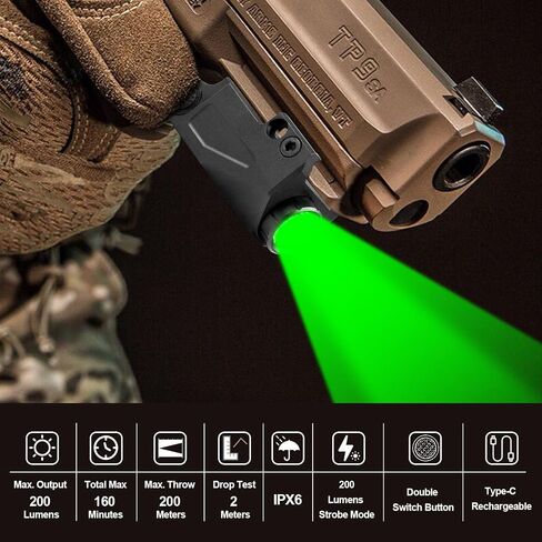 800 Lumens مصباح سلاح تكتيكي مضغوط مع وظيفة قوية ، مسدس صغير picatinny السكك الحديدية مثبتة ، ومصباح يدوي من نوع USB ، والألومنيوم للبندقية يشمل اللمسات العالية والمنخفضة in Saudi Arabia