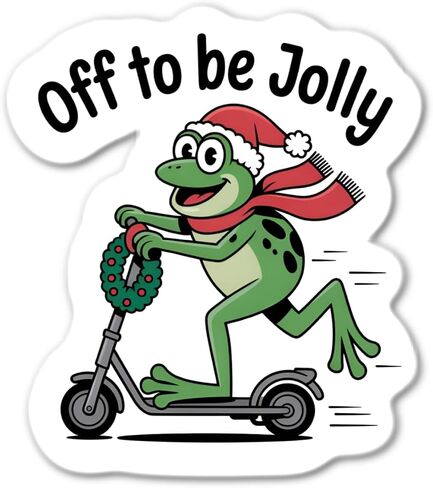 Off to be Jolly Frog riding a scooter Waterproof Sticker in Saudi Arabia