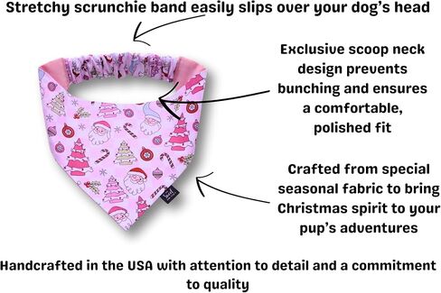 Christmas Scrunchie Dog Bandana, Handmade Elastic Pet Bandana, Festive X-mas Dog & Cat Accessory, Winter Photo Props, Gift for Dog (X-Small, I ate Santa's Cookies) in Saudi Arabia