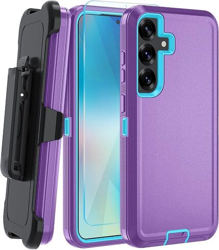 بالنسبة لحالة Samsung Galaxy S25 Plus ، مع حامي شاشة الزجاج المقسّر HD ، وغطاء هاتفي للهاتف القاسي القوي القاسي (مع حزام مقطع زرقاء) in Saudi Arabia
