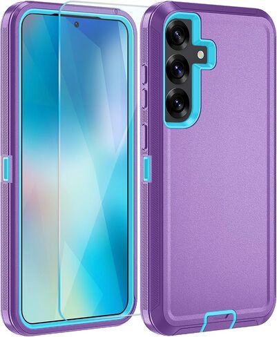 بالنسبة لحالة Samsung Galaxy S25 Plus ، مع حامي شاشة الزجاج المقسّر HD ، وغطاء هاتفي للهاتف القاسي القوي القاسي (مع حزام مقطع زرقاء) in Saudi Arabia