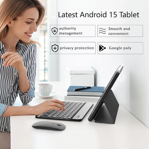 CUPEISI Android 15 Tablet 10.1 Inch 2 in 1 Tablets with Keyboard/Mouse/Case/Stylus, 8GB RAM+32GB ROM (Max 1TB), 1.8Ghz Quad-core Processor, 1280 * 800 IPS HD Touch Screen, 2.4G/5G Wifi6 BT 5.0 Tablet in Kuwait
