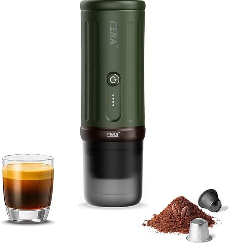 CERA+ تسخين ذاتيا الإسبريسو ماكينة إسبرسو-8 كوب لكل تهمة ، 20 بار-يعمل Cerapresso مع NS Pods & Ground Coffee ، صانع القهوة الكهربائية للتخييم ، المشي لمسافات طويلة ، المكتب والسيارة in Kuwait