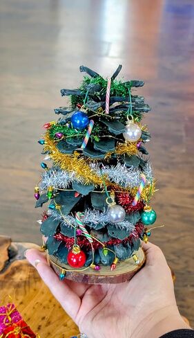 Pinecone Christmas Tree Craft Kit with Lights, Ornaments, Tinsel, Candy Canes, Presents, and Hats, Miniature Christmas Tree in Saudi Arabia