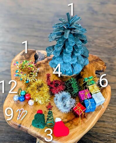 Pinecone Christmas Tree Craft Kit with Lights, Ornaments, Tinsel, Candy Canes, Presents, and Hats, Miniature Christmas Tree in Saudi Arabia