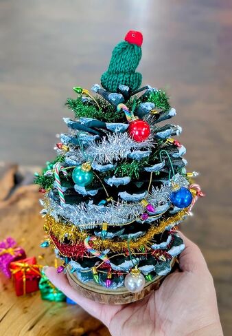 Pinecone Christmas Tree Craft Kit with Lights, Ornaments, Tinsel, Candy Canes, Presents, and Hats, Miniature Christmas Tree in Saudi Arabia