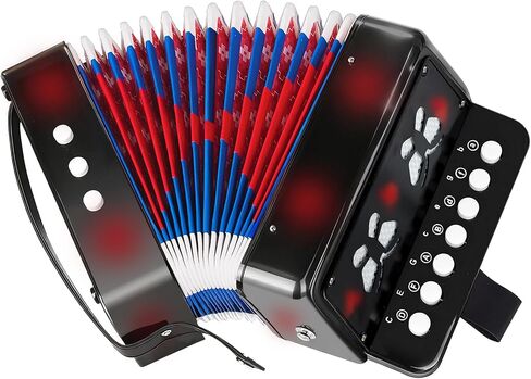 Kids Accordion,Toy Accordion for Kids Ages 3 5 9 7 10 12 Child Children Toddlers Beginners Mini Accordion Musical Instrument 10 Keys Button Small for Boy Girls Christmas Gift（Red） in Kuwait