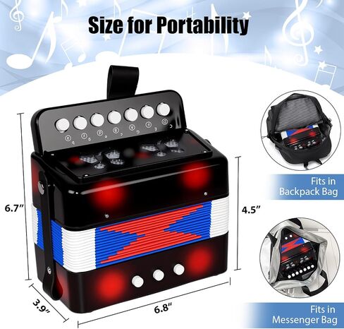 Kids Accordion,Toy Accordion for Kids Ages 3 5 9 7 10 12 Child Children Toddlers Beginners Mini Accordion Musical Instrument 10 Keys Button Small for Boy Girls Christmas Gift（Red） in Kuwait