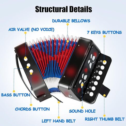 Kids Accordion,Toy Accordion for Kids Ages 3 5 9 7 10 12 Child Children Toddlers Beginners Mini Accordion Musical Instrument 10 Keys Button Small for Boy Girls Christmas Gift（Red） in Kuwait