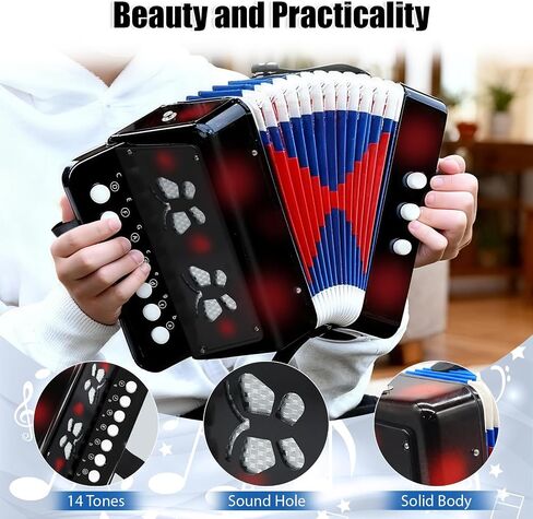 Kids Accordion,Toy Accordion for Kids Ages 3 5 9 7 10 12 Child Children Toddlers Beginners Mini Accordion Musical Instrument 10 Keys Button Small for Boy Girls Christmas Gift（Red） in Kuwait