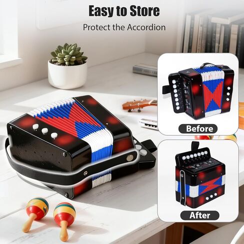 Kids Accordion,Toy Accordion for Kids Ages 3 5 9 7 10 12 Child Children Toddlers Beginners Mini Accordion Musical Instrument 10 Keys Button Small for Boy Girls Christmas Gift（Red） in Kuwait