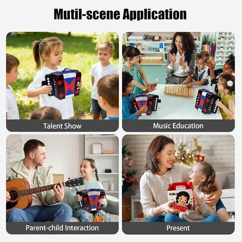 Kids Accordion,Toy Accordion for Kids Ages 3 5 9 7 10 12 Child Children Toddlers Beginners Mini Accordion Musical Instrument 10 Keys Button Small for Boy Girls Christmas Gift（Red） in Kuwait