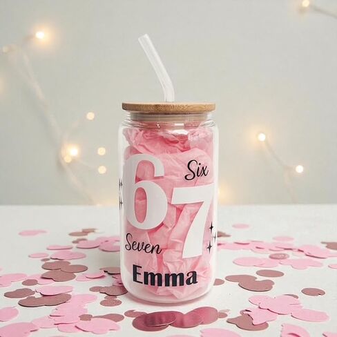 Personalized Iced Coffee Six Seven Glass Cup - 16oz - 67 Viral Gen Alpha Meme Gift in Saudi Arabia