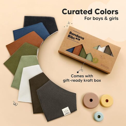 صدريات أطفال عضوية من كيبيبيز مكونة من 8 قطع للفتيات - صدريات أطفال مثلثة فائقة الامتصاص لسيلان اللعاب والتسنين للرضع، 100% قطن فائق النعومة لحديثي الولادة والرضع من عمر 0 ​​إلى 36 شهرًا (باستيل صامت) in Kuwait