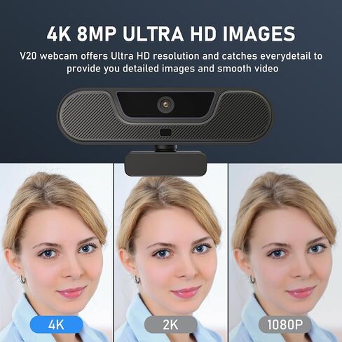 كاميرا ويب 2K، كاميرا تدفق FHD مع 2K/30 إطارًا في الثانية، 1080P/60 إطارًا في الثانية، تركيز تلقائي، ميكروفونات مزدوجة لإلغاء الضوضاء، غطاء للخصوصية وحامل ثلاثي القوائم، للكمبيوتر/التكبير/السكايب/الفرق/الكمبيوتر المحمول/MacBook/Windows in Kuwait