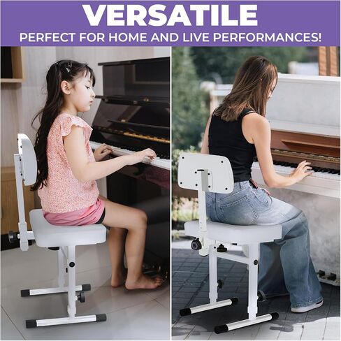 Liquid Stands Piano Bench Adjustable Stool – Music Keyboard Bench with Backrest Seat for Piano Keyboard Stand with Black Padded Cushion for Musicians Piano Stool Chair in Kuwait