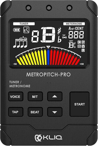 KLIQ MetroPitch - موالف Metronome لجميع الأدوات - مع الجيتار، والجير، والكمان، والقيثارة، وأوضاع الضبط اللوني (MetroPitch، أسود) in Saudi Arabia