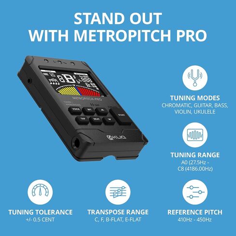 KLIQ MetroPitch - موالف Metronome لجميع الأدوات - مع الجيتار، والجير، والكمان، والقيثارة، وأوضاع الضبط اللوني (MetroPitch، أسود) in Saudi Arabia