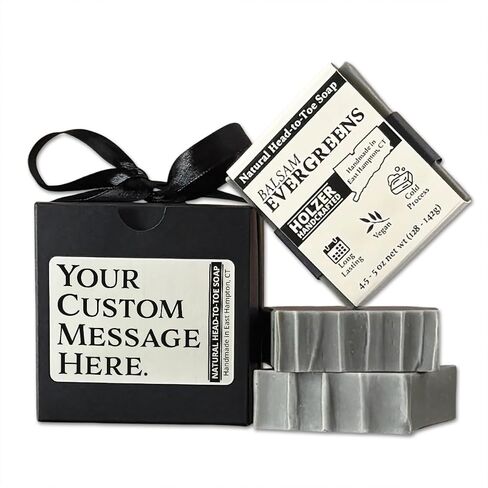 Personalized Custom Message Soap Gift Set: Bar Soap 3 Pack, Custom Printed Label, Black Gift Wrapped Box, Natural Handmade Cold Process, Luxury Scents or Unscented, Your Text Here in Saudi Arabia