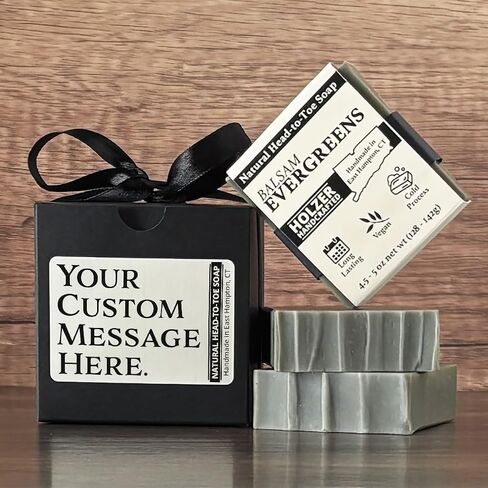 Personalized Custom Message Soap Gift Set: Bar Soap 3 Pack, Custom Printed Label, Black Gift Wrapped Box, Natural Handmade Cold Process, Luxury Scents or Unscented, Your Text Here in Saudi Arabia