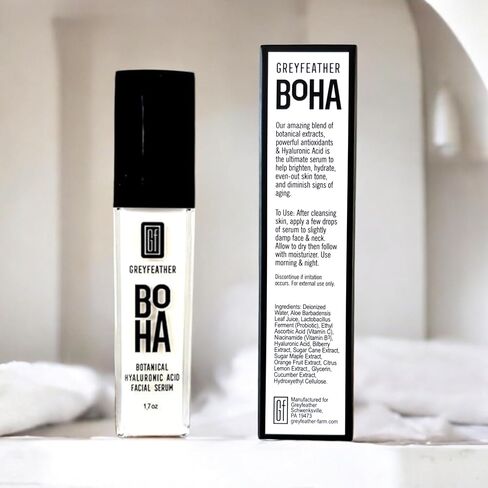 Greyfeather BOHA Hyaluronic Acid Serum for Face – Botanical Hydration with Vitamin C & E – Anti-Aging Facial Serum for Fine Lines, Wrinkles, Dry Skin – Vegan & Fragrance-Free, 1.7oz in Saudi Arabia