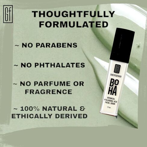 Greyfeather BOHA Hyaluronic Acid Serum for Face – Botanical Hydration with Vitamin C & E – Anti-Aging Facial Serum for Fine Lines, Wrinkles, Dry Skin – Vegan & Fragrance-Free, 1.7oz in Saudi Arabia