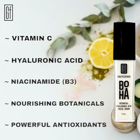 Greyfeather BOHA Hyaluronic Acid Serum for Face – Botanical Hydration with Vitamin C & E – Anti-Aging Facial Serum for Fine Lines, Wrinkles, Dry Skin – Vegan & Fragrance-Free, 1.7oz in Saudi Arabia