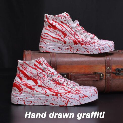 Unisex Horror Bloody Splatter Sneakers for Men & Women Lace Up Classic High Top Casual Walking Shoes Red in Kuwait