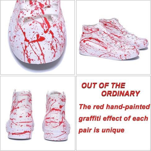 Unisex Horror Bloody Splatter Sneakers for Men & Women Lace Up Classic High Top Casual Walking Shoes Red in Kuwait